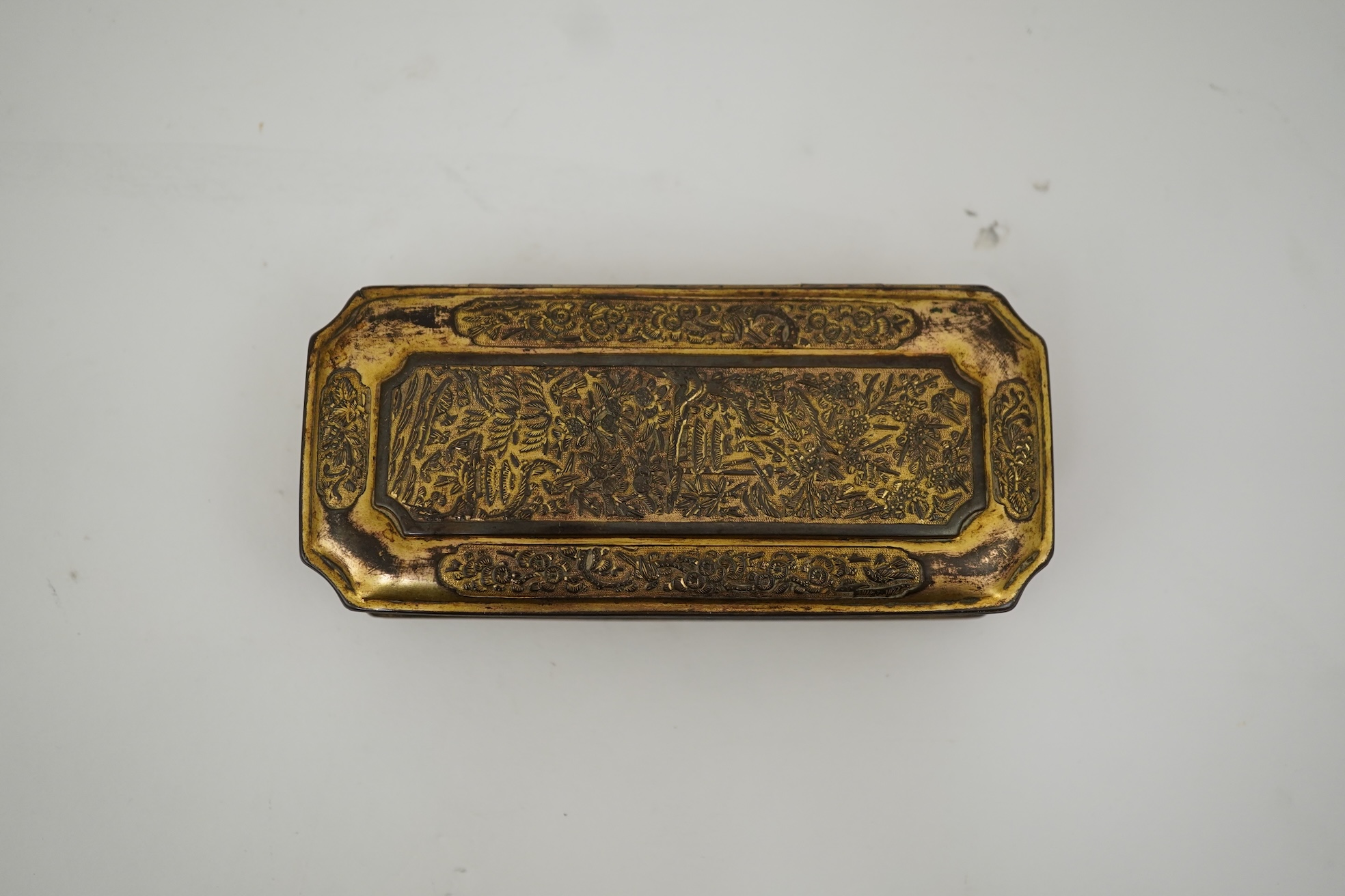 A Japanese Sawasa ware gilt copper tobacco box, first half 18th century